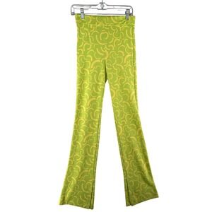 Zara Green Yellow Flared Jacquard Pull On Pant Womens Small 27x33.5 Boho Retro